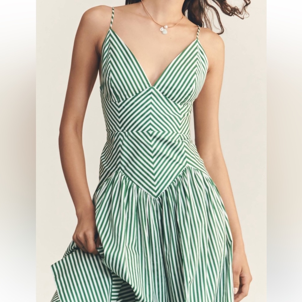 FARM Rio Green and White Striped Midi Dress L
